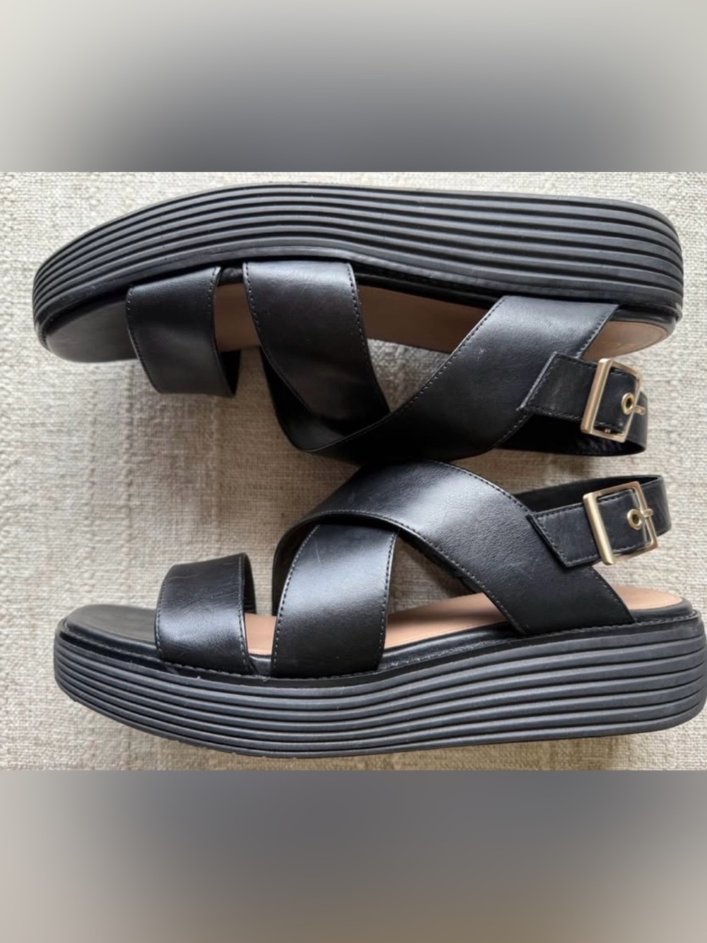 Cole Haan Women's Black Leather Crisscross Slingback Sandals SZ 9